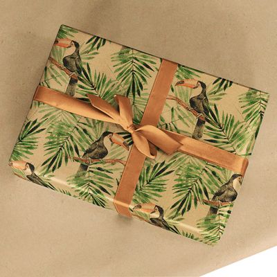 5404019381375-Rouleau papier cadeau kraft 0,7 x 50 m 65g imprimé tropical - Viquel--2