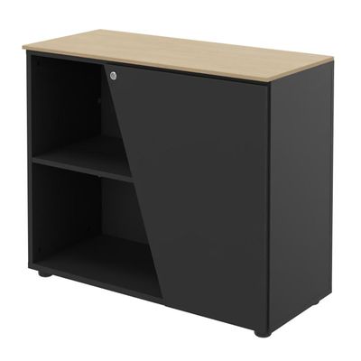 3253310544376-Armoire basse KHEOPS  - porte à droite - structure carbone - finition imitation chêne clair--0