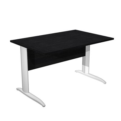 0404052255256-Bureau droit Trend - L120 - Pieds métals - plateau imitation frêne noir - pied blanc--0