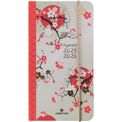 3664447200262-Agenda de poche à élastique Sakura - 1 semaine sur 2 pages - 9,5 x 17,5 cm - fleurs de cerisiers - Ob--0
