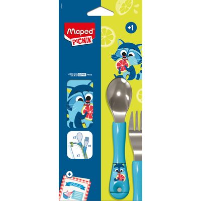 3154148750017-Set de 2 couverts MINIZ pour enfants – Design raton laveur – Pratiques et ludiques--0