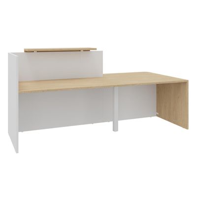 0404052435825-Banque d'accueil OLA - Ensemble composé d'un module haut + un module PMR et d'une tablette chêne clair - L242,5 cm - blanc perl--1