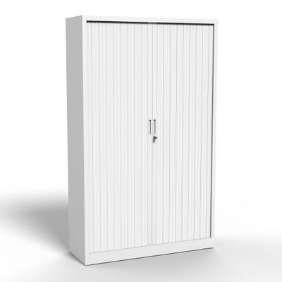 3700339995875-Armoire haute à rideaux - L120 x H198 x P43 cm - corps blanc/rideau blanc--1