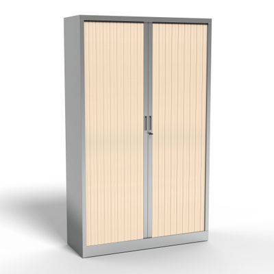 3700339995929-Armoire haute à rideaux - L120 x H198 x P43 cm - corps alu/rideau érable--0