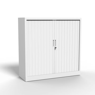 3700339995974-Armoire basse à rideau - L120 x H105 x P43 cm - corps blanc/rideau blanc--0