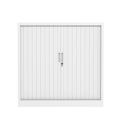 3700339995974-Armoire basse à rideau - L120 x H105 x P43 cm - corps blanc/rideau blanc--1