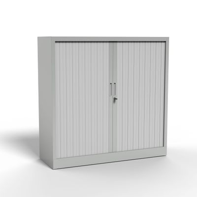 3700339995967-Armoire basse à rideau - L120 x H105 x P43 cm - corps gris clair/rideau gris clair--0