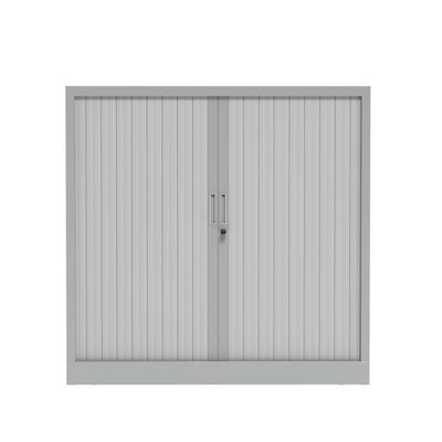 3700339995967-Armoire basse à rideau - L120 x H105 x P43 cm - corps gris clair/rideau gris clair--1