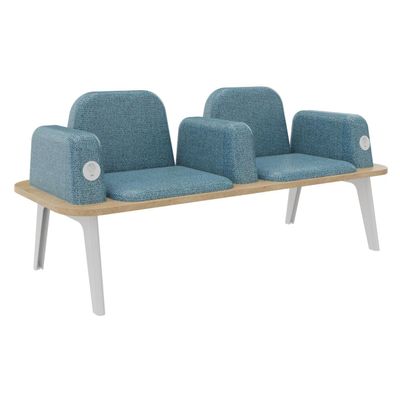 3253310177499-Banquette ILO - 2 places L172xP67cm -  blanc - structure chêne clair - tissu bleu guède-P_405134611_1-0