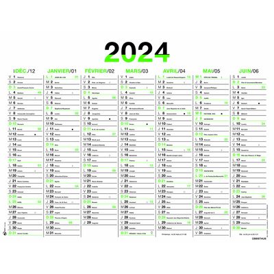 3664447154794-Calendrier Fluo - 7 mois par face - 43 x 55 cm - vert - Oberthur-P_405149397_1-0