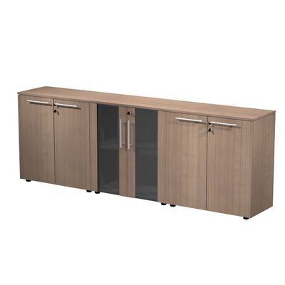 7331920003288-Armoire basse triple Flora - L243xP43xH81,4 cm - 4 portes mélaminés + 2 portes vitrées - -P_405154467_1-0