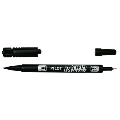 4902505342080-Pilot TWIN MARKER - Marqueur permanent - double pointe fine et extra fine - noir--0