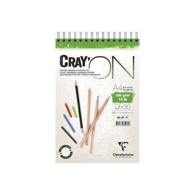 3329689750318-Clairefontaine Cray'On - Bloc dessin à spirale - A4 - 30 feuilles - 160 gr-Avant-0