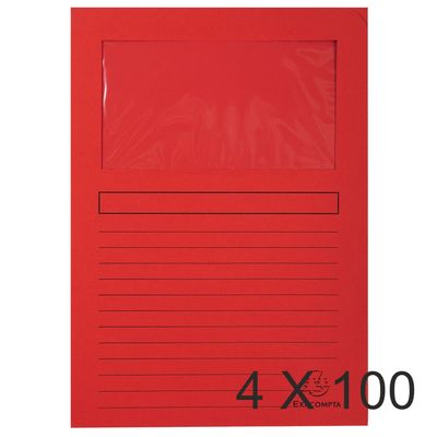 3130632501051-Exacompta Forever - 4 Paquets de 100 Chemises à fenêtre - 120 gr - rouge--0