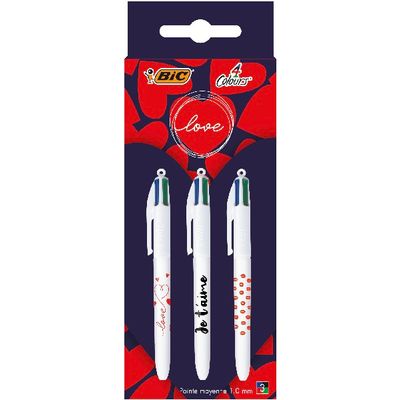 3086123686892-BIC 4 Couleurs Messages - 3 Stylos à bille 4 couleurs - 1 mm - Collection Love--0