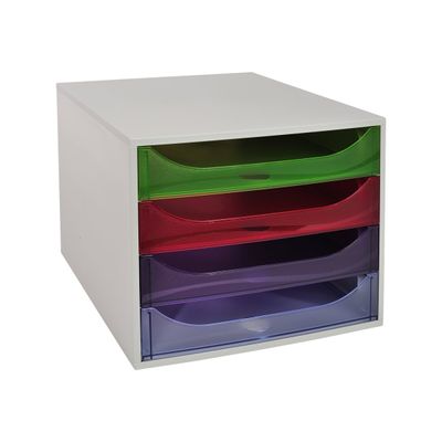 9002493424531-Exacompta Ecobox - Module de classement 4 tiroirs - gris/ arlequin transparent-Angle gauche-1