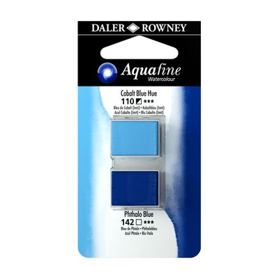 5011386118000-Daler-Rowney Aquafine - Ensemble de peinture - 2 parties - aquarelle - 2 couleurs - bleu cobalt, bleu phta--0