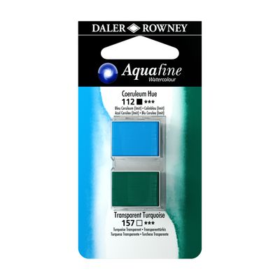 5011386118017-Daler-Rowney Aquafine - Ensemble de peinture - 2 parties - aquarelle - 2 couleurs - teinte coeruleum, turquoise transpare--0