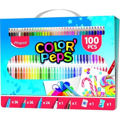3154149070039-Maped Color'Peps - Feutre, crayon de couleur, set de crayons et stylos - 100 pièces--0