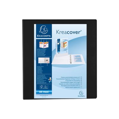 3130635184503-Exacompta Kreacover - Classeur à anneaux personnalisable - Dos 86 mm - A4 Maxi - noir - 3 pochett-Avant-0