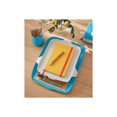 4002432124824-Leitz Cosy - Corbeille à courrier plastique avec organiseur de bureau - bleu-Angle droit-2