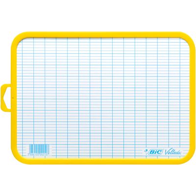 3086120002107-BIC - Ardoise Velleda blanche - 19 x 26 cm - double face grands carreaux (seyes) - cadre jaune--0