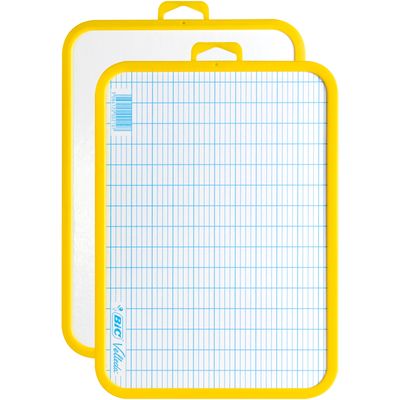 3086120002107-BIC - Ardoise Velleda blanche - 19 x 26 cm - double face grands carreaux (seyes) - cadre jaune--2