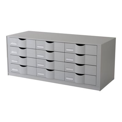 3660141020342-Bloc de classement 12 tiroirs - compatible avec les armoires EASY OFFICE - gris-Angle droit-0