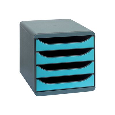 9002493420021-Exacompta BigBox - Module de classement 4 tiroirs - gris/bleu turquoise-P_79144680_2-1