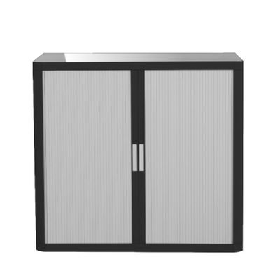 3660141933833-Armoire basse à rideaux EASY OFFICE - 110 x 104 x 41,5 cm - Corps noir - Rideaux et poign