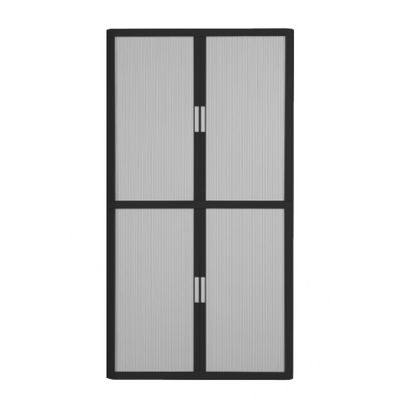 3660141935912-Armoire haute à rideaux EASY OFFICE - 110 x 204 x 41,5 cm - Corps noir - Rideaux et poign
