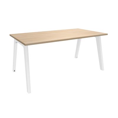 3253310157736-Bureau simple STEELY - L140 cm - Pieds blanc - plateau imitation Chêne clair-P_79432445_1-0