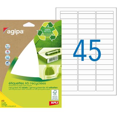 3270241012446-Apli Agipa - Etui A5 - 630 Étiquettes 100% recyclées blanches multi-usages - 12,8 x 38 mm - coins arron--0