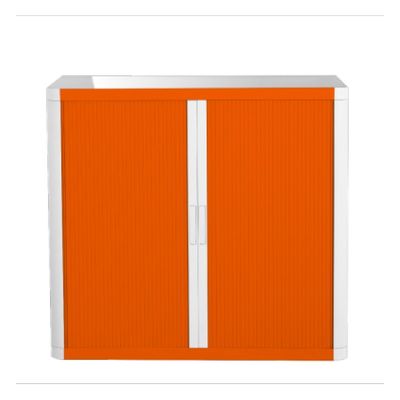3660141930221-Armoire basse à rideaux EASY OFFICE - 110 x 104 x 41,5 cm - Corps et poignée blanc - Rideaux orange--0