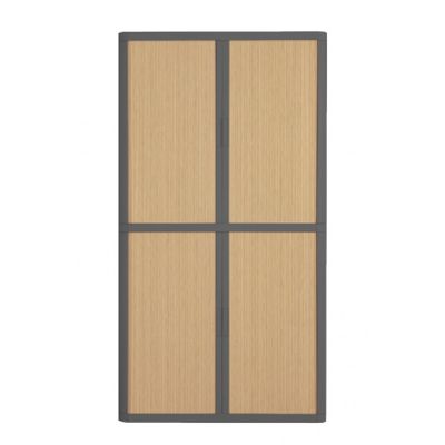 3660141929201-Armoire haute à rideaux EASY OFFICE - 110 x 204 x 41,5 cm - Corps et poignée anthracite - Rideaux imi--0