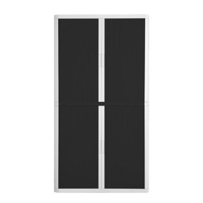 3660141930481-Armoire haute à rideaux EASY OFFICE - 110 x 204 x 41,5 cm - Corps et poignée blanc - Rideaux noir--0