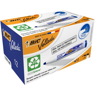 2012349933091-BIC VELLEDA 1701 - Pack de 12 marqueurs effaçables - pointe ogive - bleu--0