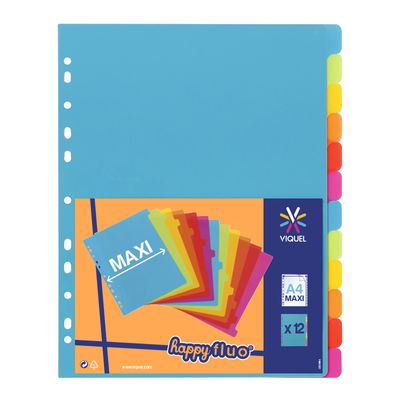3135251547312-Viquel Happy Fluo - Intercalaire 12 positions - A4 Maxi - polypropylène coloré--0
