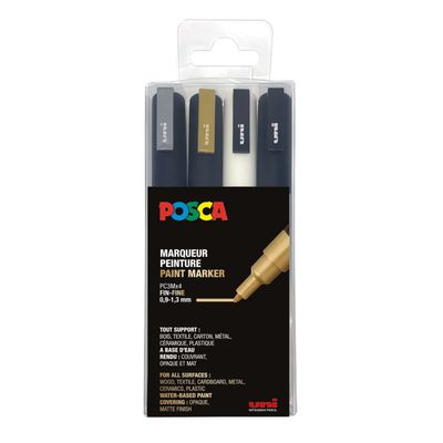 3296280033372-Uni POSCA PC-3M - Pack de 4 marqueurs - noir, argent, blanc, or--0