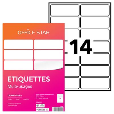 5014702025600-Office Star - 1400 Étiquettes multi-usages blanches - 99,1 x 38,1 mm - réf OS43437--0