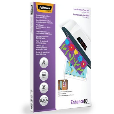 0077511530234-Fellowes - 100 pochettes de plastification A3 (303 x 426 mm) - 80 microns - brillantes dos adhésif--3