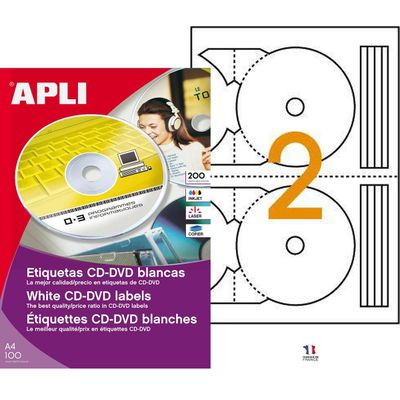 3270241198843-Apli Agipa - 200 Étiquettes adhésives CD/DVD blanches- Ø 117 mm - réf 119884--0