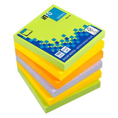4044355772119-Global Notes - Pack de 6 Blocs - Notes adhésives 100 feuilles - 75 x 75 mm - couleurs spring--0