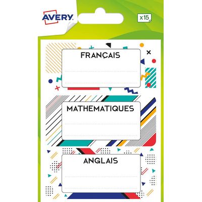 5014702135347-Avery - 15 Étiquettes scolaires flamant rose/pastèque/ananas--0