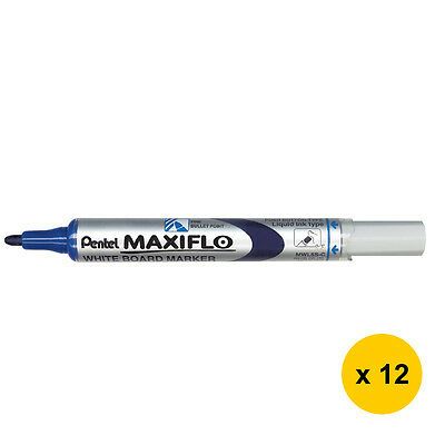 4902506057266-Pentel MAXIFLO - Pack de 12 marqueurs effaçables - pointe ogive - bleu--0