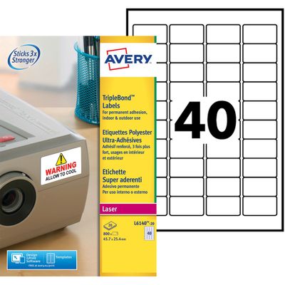 4004182059814-Avery - 800 Étiquettes ultra résistantes blanches - 25,4 x 45,7 mm - Impression laser - réf L6140-20--0