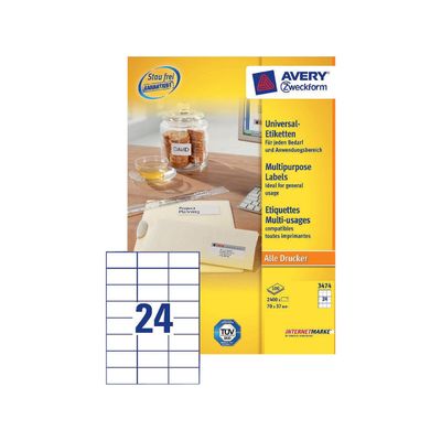 5014702002588-Avery - 2400 Étiquettes multi-usages blanches - 70 x 37 mm - réf 3474-100--0