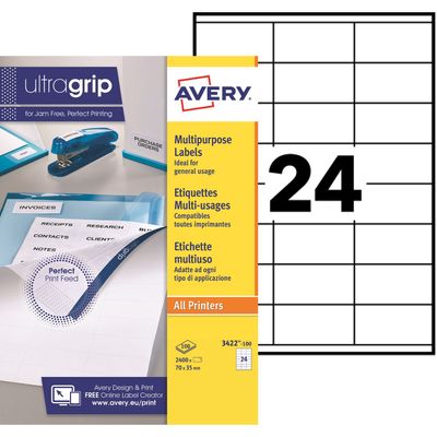 5014702002618-Avery - 2400 Étiquettes multi-usages blanches - 70 x 35 mm - réf 3422-100--0