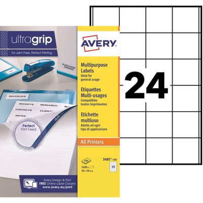 5014702025440-Avery - 2400 Étiquettes multi-usages blanches - 50 x 50 mm - réf 3485-100--0