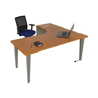 2012349455883-Bureau compact 90° à droite EVIDENCE - Pieds aluminium - Plateau imitation merisier--0